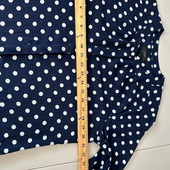 J Crew Polka Dot Blouse M Navy Blue White - Picture 5 of 9